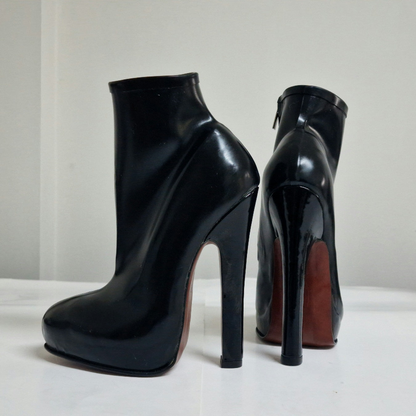 "Lucy" Latex Ankle Boots with Platform. Sample Sale. UK 4.