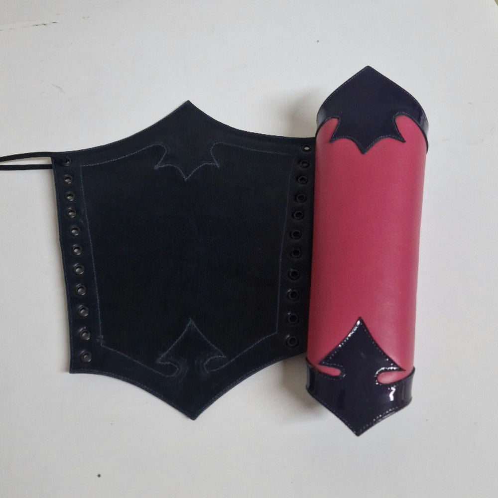 Gauntlets with lacing. Leather. Dark Purple & Pink. Sample Sale. (Custom made)