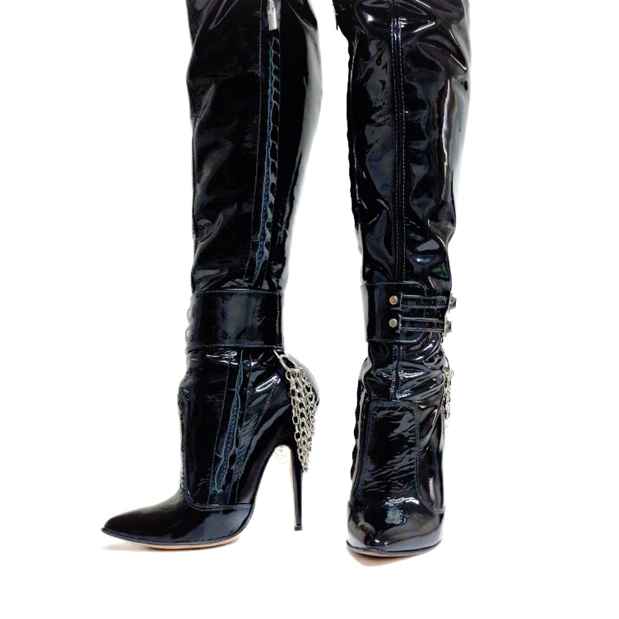 Ankle Strap with Silver Buckles & Chains. Leather. (Custom made)