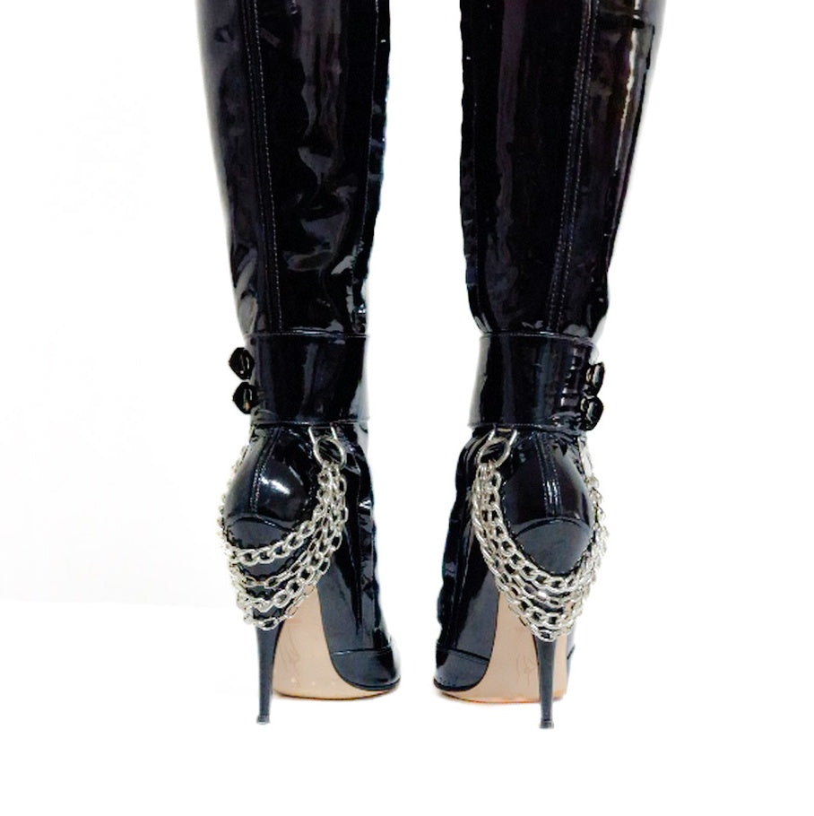 Ankle Strap with Silver Buckles & Chains. Leather. (Custom made)