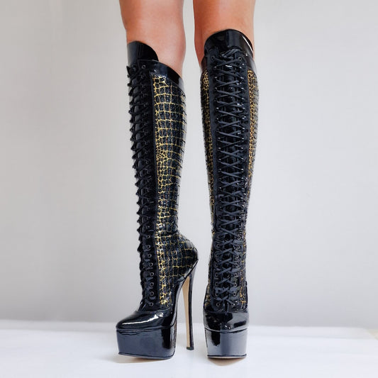 Knee-High Extreme Stiletto Boot With Platform. Sample Sale. UK 6.